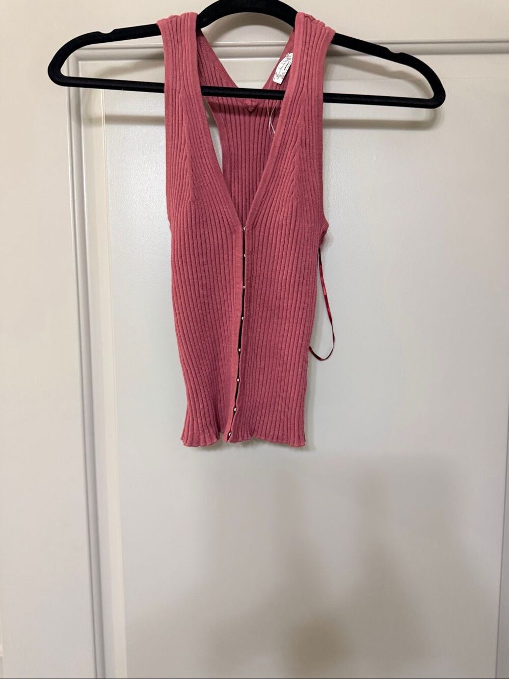Intimately Free People Womens Size XS Pink Ribbed Button V Neck Tank Top